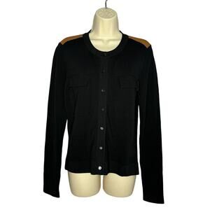 Gerard Darel Paris Black Tan Crew Neck Cardigan Preppy Business Jacket